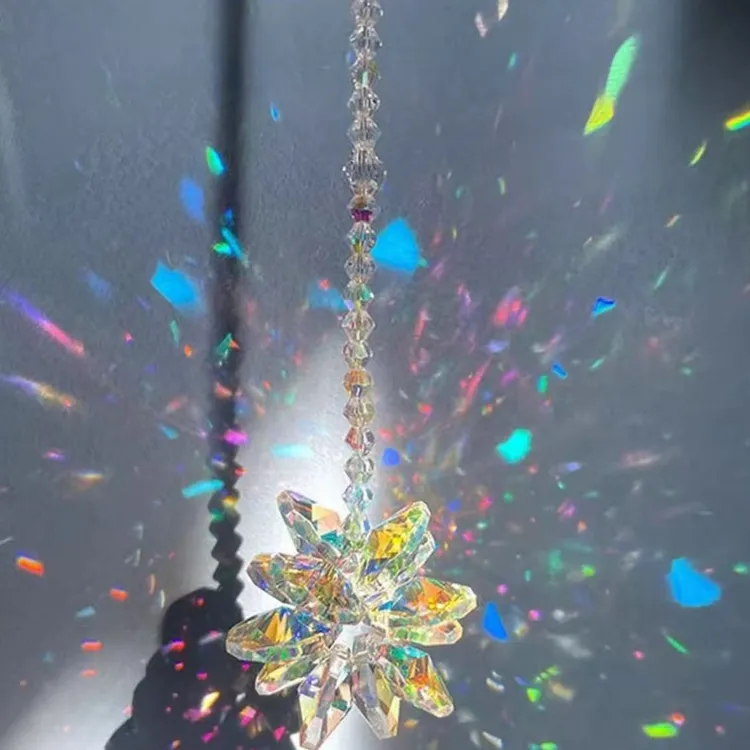 太阳捕手晶体棱光镜炫彩流光水晶立体彩虹挂件丁达尔效应摆件挂饰