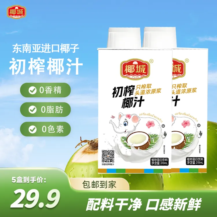 东南亚进口椰城初榨椰汁310ml*5盒网红整箱装好喝