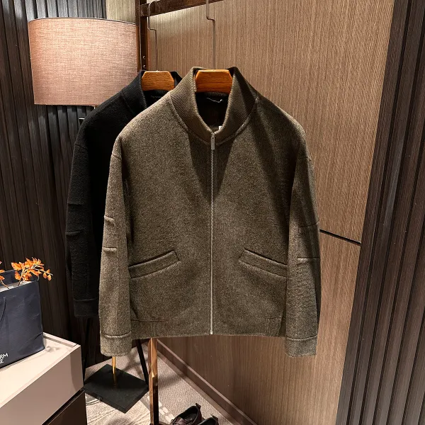 【螺纹领设计 微阔版】2025冬装新款男士高品质立领双面呢羊毛夹克
