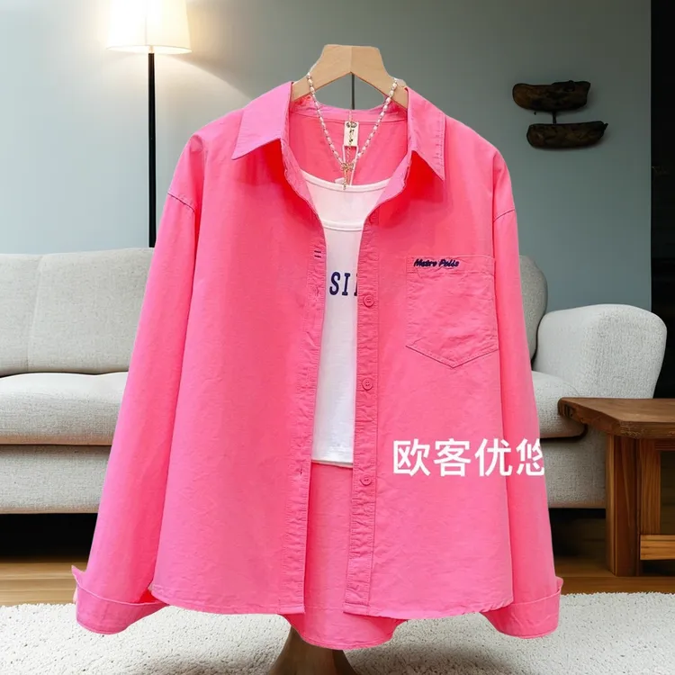 宽松长袖时尚短款衬衣百搭单排多扣春衬衫休闲口袋洋气秋季显瘦