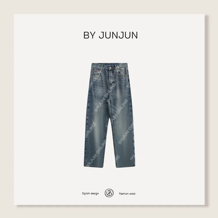 ByJunjun冬季大表姐 进口牛仔重工洗水冬季磨毛牛仔裤
