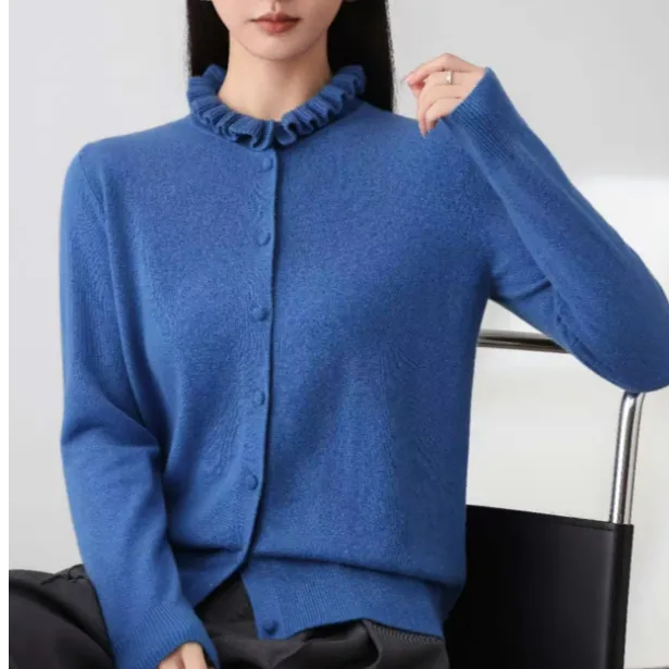 全羊毛羊毛衫木耳领宽松型打底时尚百搭显瘦气质纯色