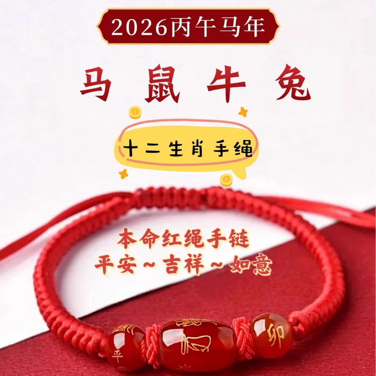 玻璃手链 马年十二生肖民族风红绳手链本命年编织手工情侣红手绳