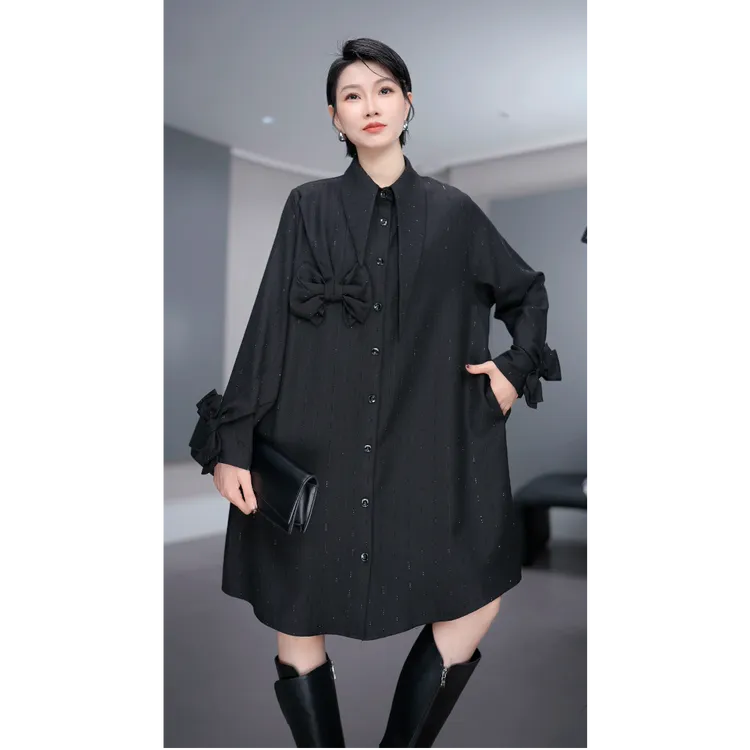 鑫鑫2025秋冬季新款小众高级感女装重工烫钻潮牌百搭衬衫裙33762