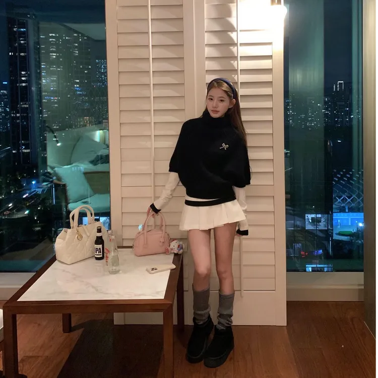 秋季新款时尚针织短袖上衣白色打底内搭性感辣妹半身裙时尚三件套