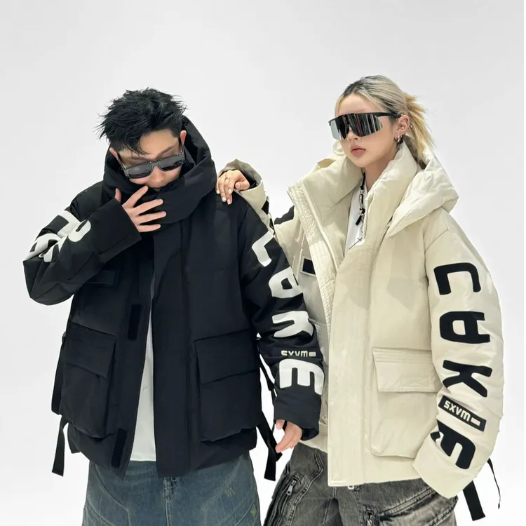 男女同款90鸭绒潮牌可脱卸帽羽绒服冬季保暖户外工装外套 23202