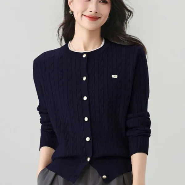 【麻花开衫】含羊毛圆领修身型长袖抗起球针织百搭女短款秋冬开衫