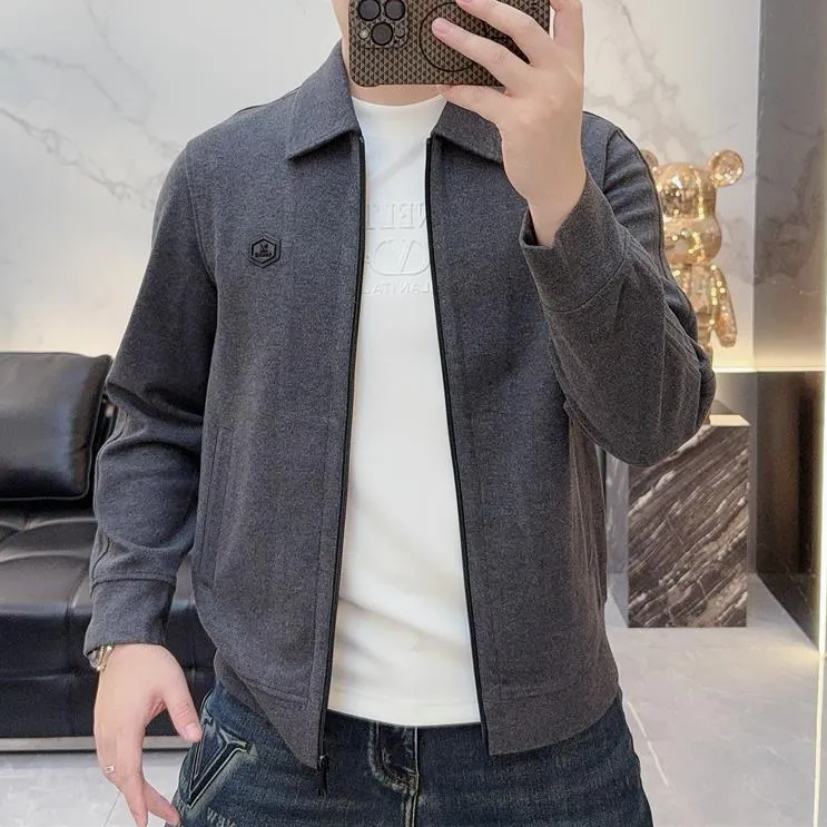 2025新款男士羊毛夹克秋冬潮牌徽章百搭大气简约翻领加厚男款外套