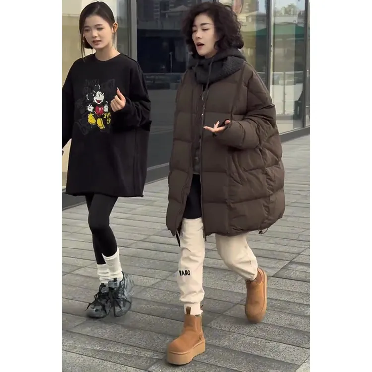 韩版百搭宽松中长款外套女欧洲站2025冬季新款时尚纯色拉链上衣潮