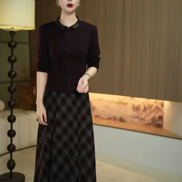 2025秋季新款假两件连衣裙女高级感遮肉显瘦中年妈妈装中长款裙子