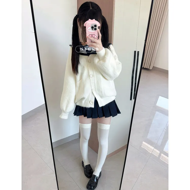JK制服原创甜美学院风冬季JK毛衣毛茸开衫甜妹穿搭一整套叠穿套装