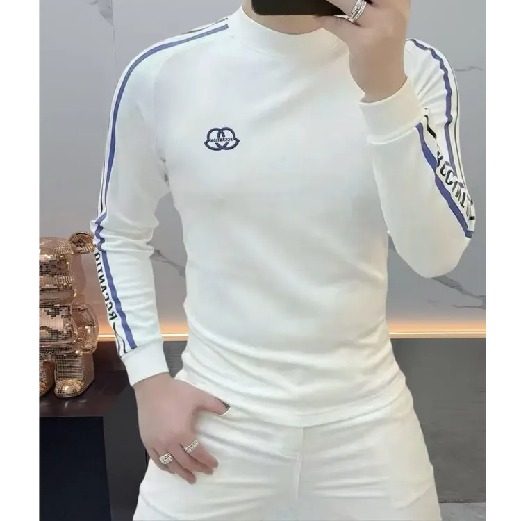 2025秋冬季新款加绒轻奢高端男士打底衫修身弹力时尚高品长袖网红