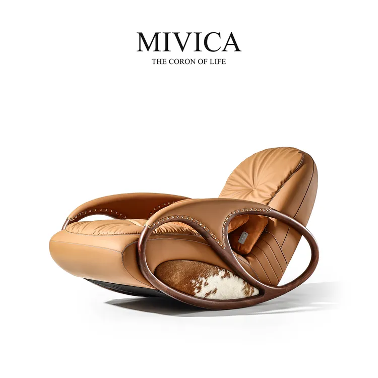 米维卡MIVICA轻奢摇摇椅实木真皮按摩休闲摇椅多功能家用睡觉躺椅