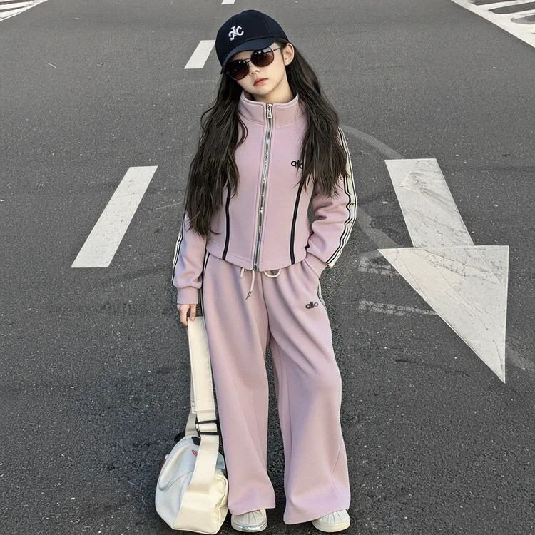 女童套装秋装2025新款中大儿童春秋季洋气时髦拉链外套卫裤两件套