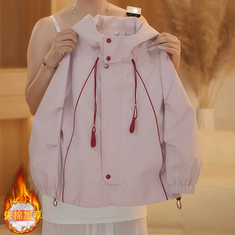 女童夹棉冲锋衣外套秋冬装2025新款甜美加厚二棉棉服学生绗棉棉衣