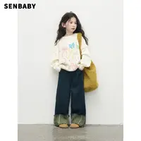 senbaby童装 女童针织衫新款韩版洋气长袖套头衫蝴蝶结毛衣