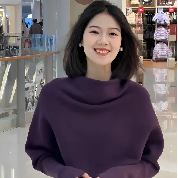 法式高级感紫色堆堆领针织毛衣女2025秋冬新款慵懒风宽松内搭上衣