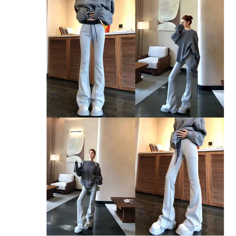 婉君【lu家艺考生必备神裤】早春韩版拼色松紧腰微喇裤LWJ25A1K056