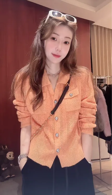 DEDM•STUDIO/气质减龄百搭翻领镂空针织排扣开衫上衣2510ZZS/5826