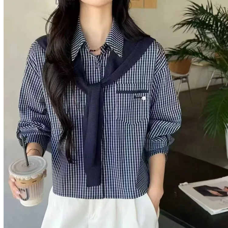 <AYT>简约通勤夏季成人长袖条纹衬衫百搭韩版衬衣宽松上衣