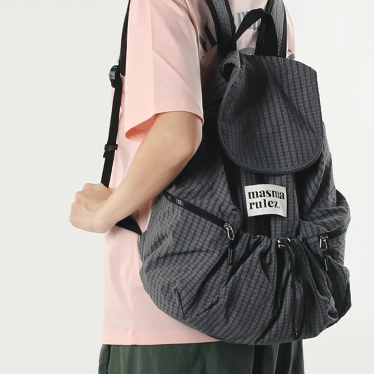 masmarulez现货双肩包String flap backpack Check Dark gray