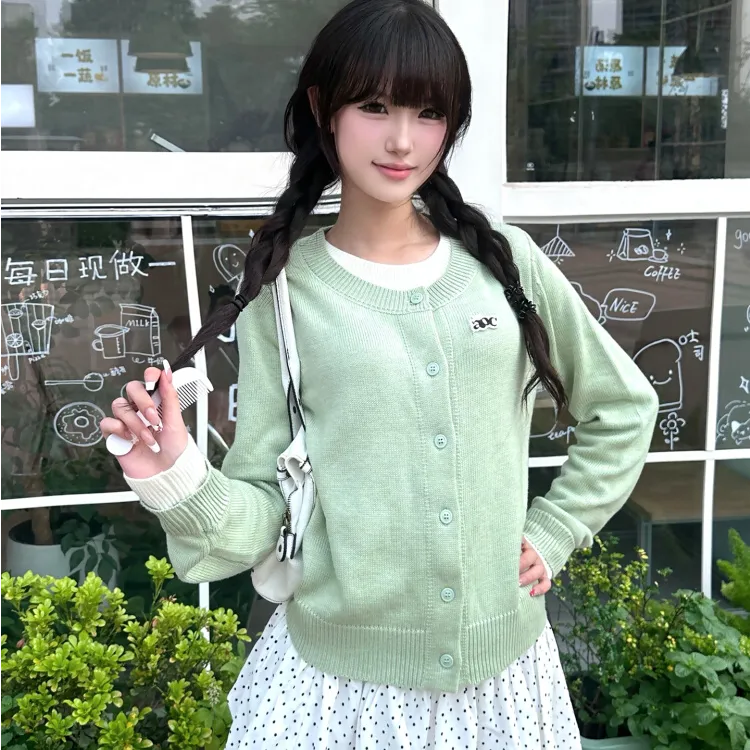韩系慵懒毛衣外套女早秋穿搭字母刺绣针织开衫宽松学院风软糯上衣