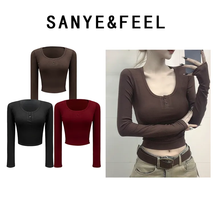 sanye&feel/妍三也【弹力紧身】秋季新款修身辣妹打底上衣53056YX