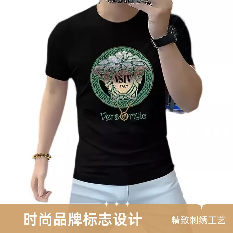 男时尚短袖印花烫花男士T恤潮流欧货轻奢精神小伙烫钻潮流夏季t恤