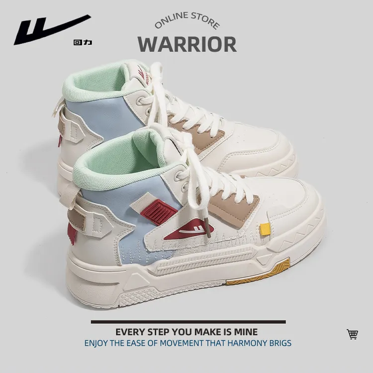 Warrior/回力女鞋高帮休闲鞋秋季潮流情侣厚底增高潮鞋百搭小白鞋