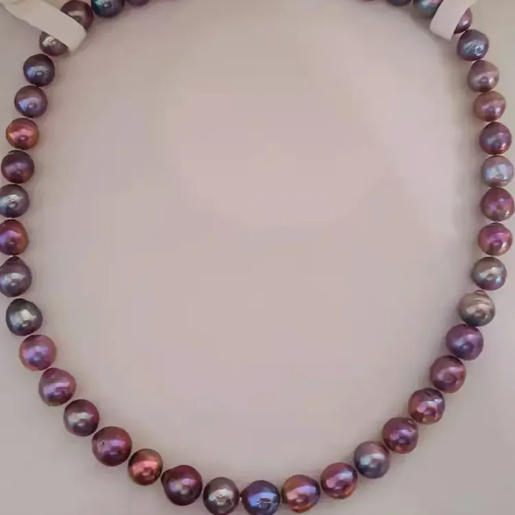 颈饰银镶嵌淡水混彩紫珠9到11MM多样性发一