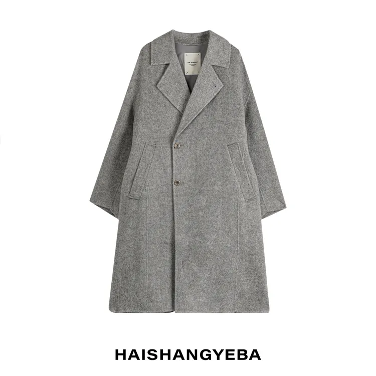 【海上叶爸】新款2025秋冬百搭绵羊毛男女同款厚款灰色毛呢大衣