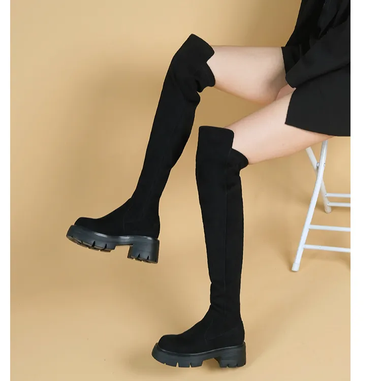 【可可小姐】星期六百搭瘦瘦厚底高筒靴秋冬女士长筒过膝厚底靴7B0B