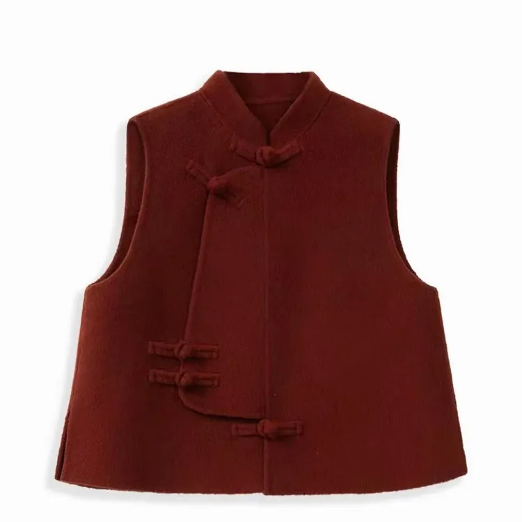 001马甲100绵羊毛双面羊毛中国风盘扣时尚马甲原创