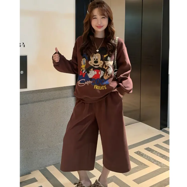 【现现】时尚休闲米奇印花卫衣卫裤两件套早秋洋气简约宽松韩版套装