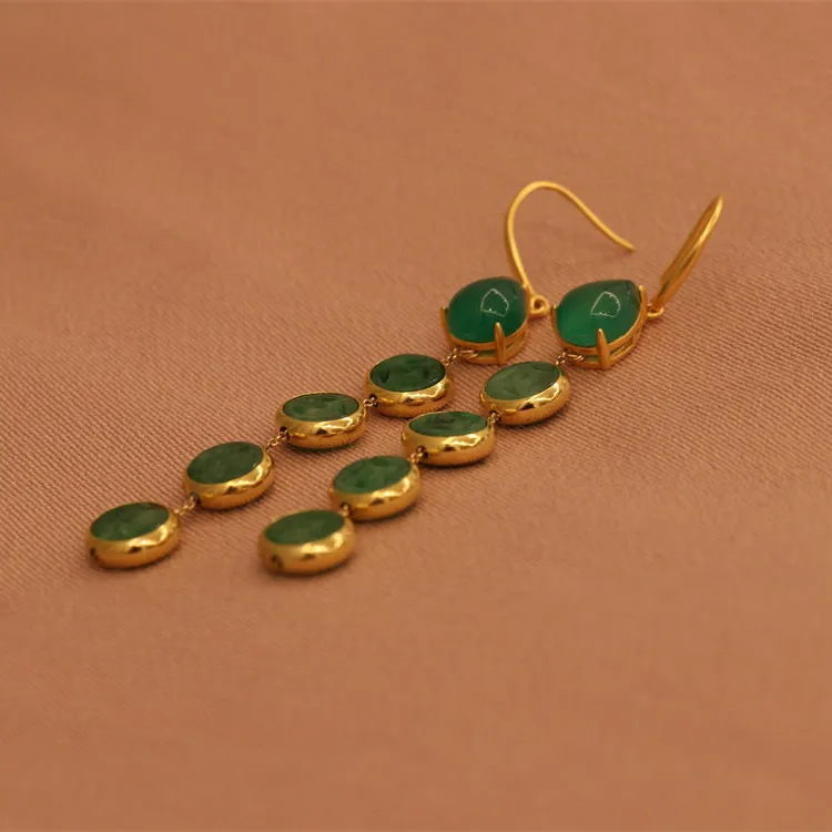 铜合金耳饰 新中式复古复原金色耳环气质古风长耳坠耳环新品送礼