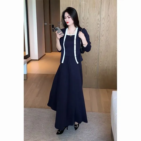 时尚套装女2025秋季新款洋气显瘦开衫吊带半身裙休闲三件套