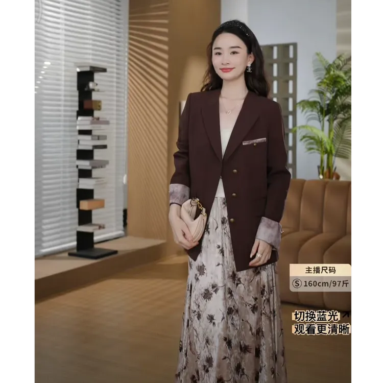 HELAAOMI“玫瑰红棕”复古重工金属扣_经典小领廓形西装外套