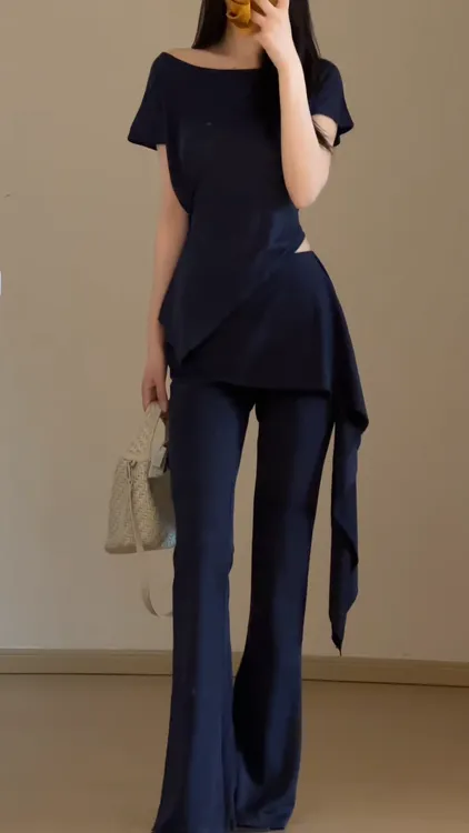 2025夏季新款时尚套装气质显瘦洋气休闲百搭性感辣妹外穿上衣长裤