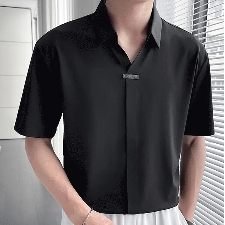 Cardanro/卡丹路衬衫男夏季薄款冰丝短袖衬衣2025衬衫男短袖半袖