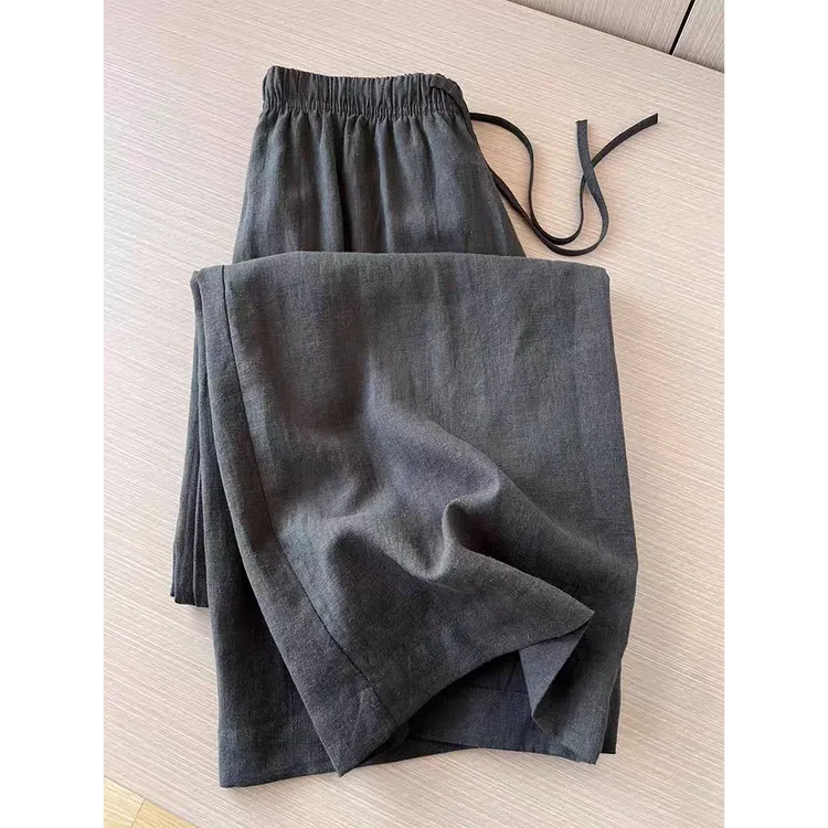 夏日神裤一枚，炭黑色宽松休闲裤女夏季新款松紧腰直筒拖地阔腿裤
