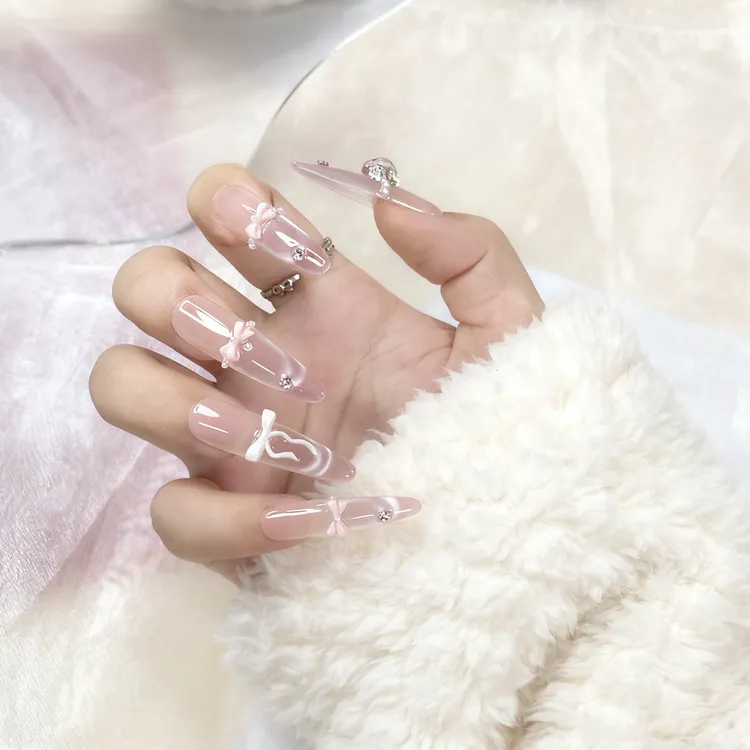 爆款手工穿戴甲腮红猫眼法式甲中长款显白靓美甲片