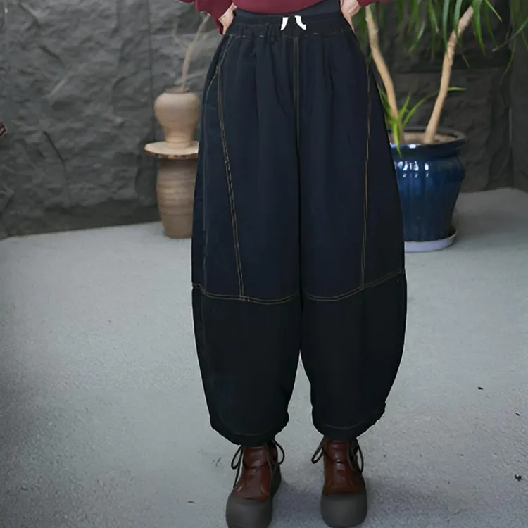 JJ【加厚棉裤】保暖冬季中腰透气吸汗薄款休闲裤高腰复古宽松灯笼裤