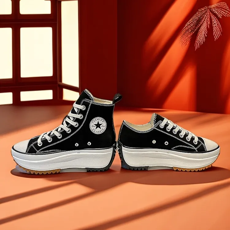 小白鞋2025春秋女鞋1970s增高6CM厚底松糕黑白高帮网红款小白鞋