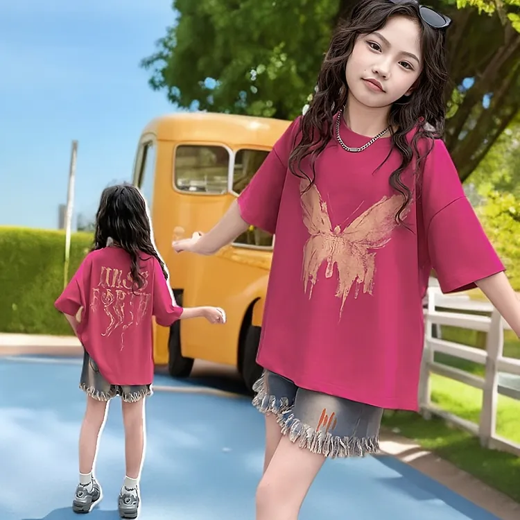 女童新款洋气T恤t恤上衣童装网红宽松夏季中大童时尚儿童印花薄款