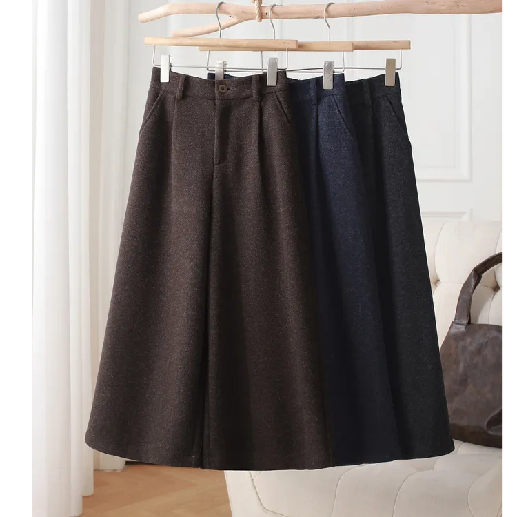 【蒂芙呢面料】毛呢直筒裤女秋冬加绒加厚垂感高级感灰色八分阔腿裤