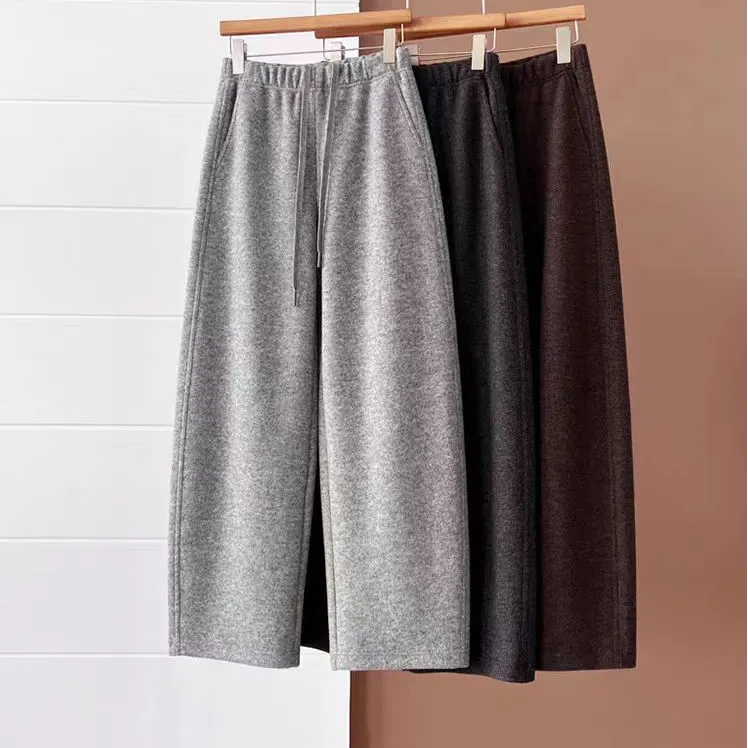 加厚保暖弯刀阔腿休闲裤女秋冬2025新款高腰毛呢显瘦百搭直筒长裤