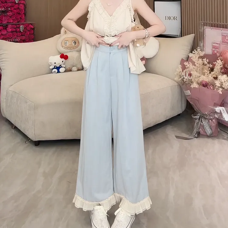 2025夏季百搭显瘦高腰裤少女甜美气质直筒休闲九分裤女LK2504480