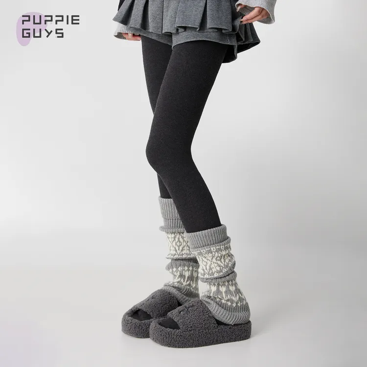 purpleguys费尔岛袜套女秋冬季加厚保暖羊毛雪地靴复古堆堆小腿套