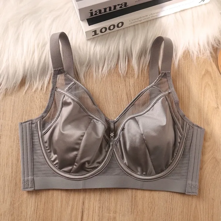 蚕丝无痕软钢圈内衣女大胸显小显瘦薄款收副乳防下垂调整型文胸罩