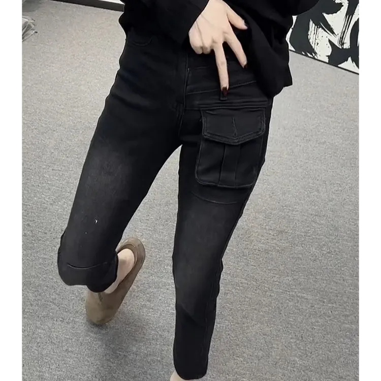 秋季新款时尚牛仔烟管裤女大码洋气修身显瘦弹力九分直筒铅笔裤子